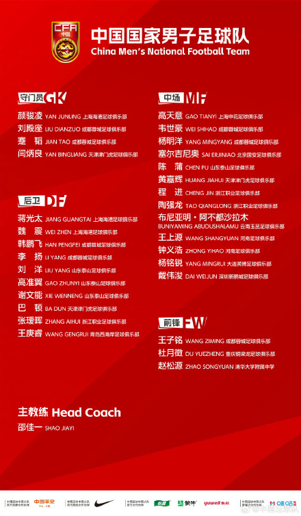 高中生入选中国男足 高中生入选中国男足