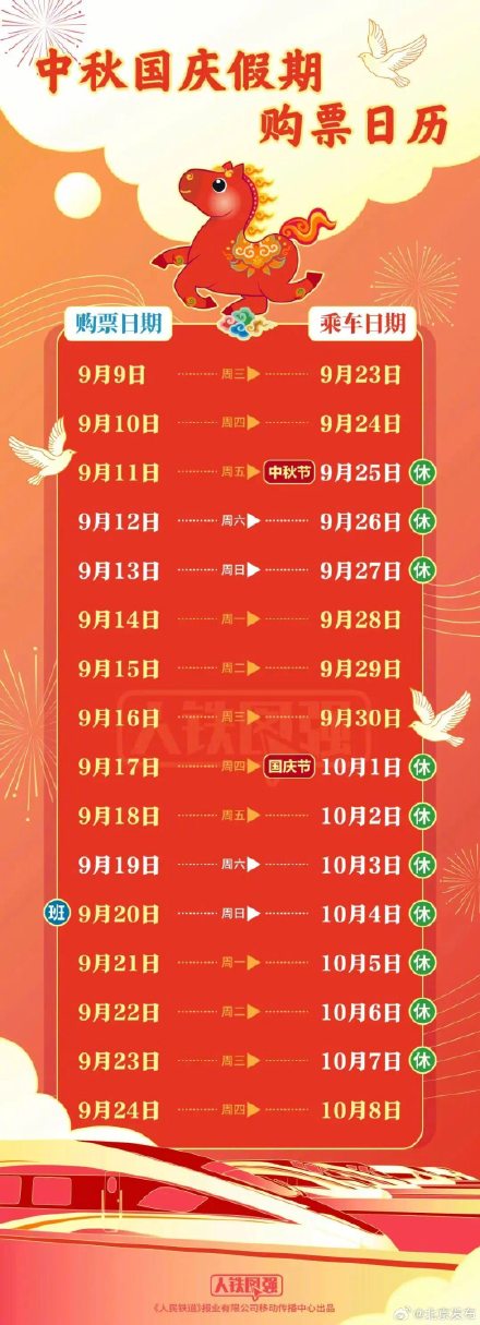 转发+收藏!中秋国庆假期购票日历来了! 转发+收藏!中秋国庆假期购票日历来了!