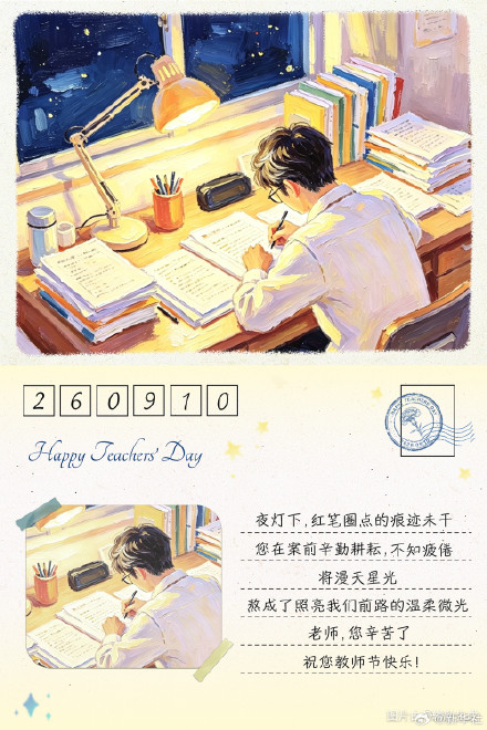今天写张明信片寄给老师