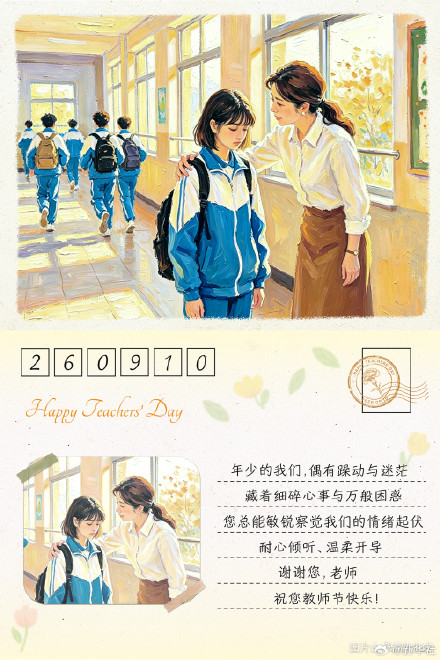 今天写张明信片寄给老师