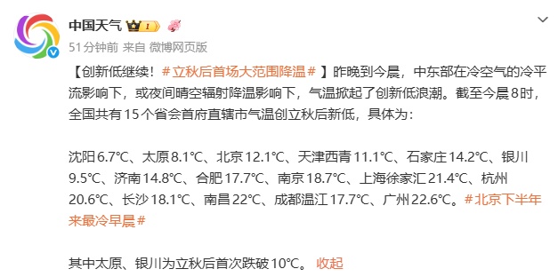 天气 | 仅7.1℃！温差极大！天津气温刷新低！