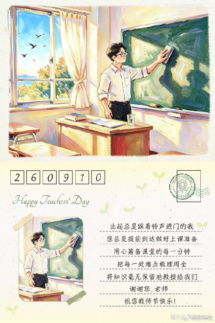 今天写张明信片寄给老师