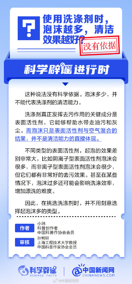 使用洗涤剂时,泡沫越多,清洁效果越好? 使用洗涤剂时,泡沫越多,清洁效果越好?