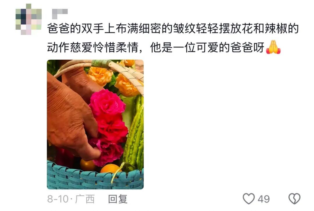 我说这筐菜拍照很好看,老爸就去摘了几朵花来搭配……网友评论区刷屏,晒出自己父母 我说这筐菜拍照很好看,老爸就去摘了几朵花来搭配……网友评论区刷屏,晒出自己父母