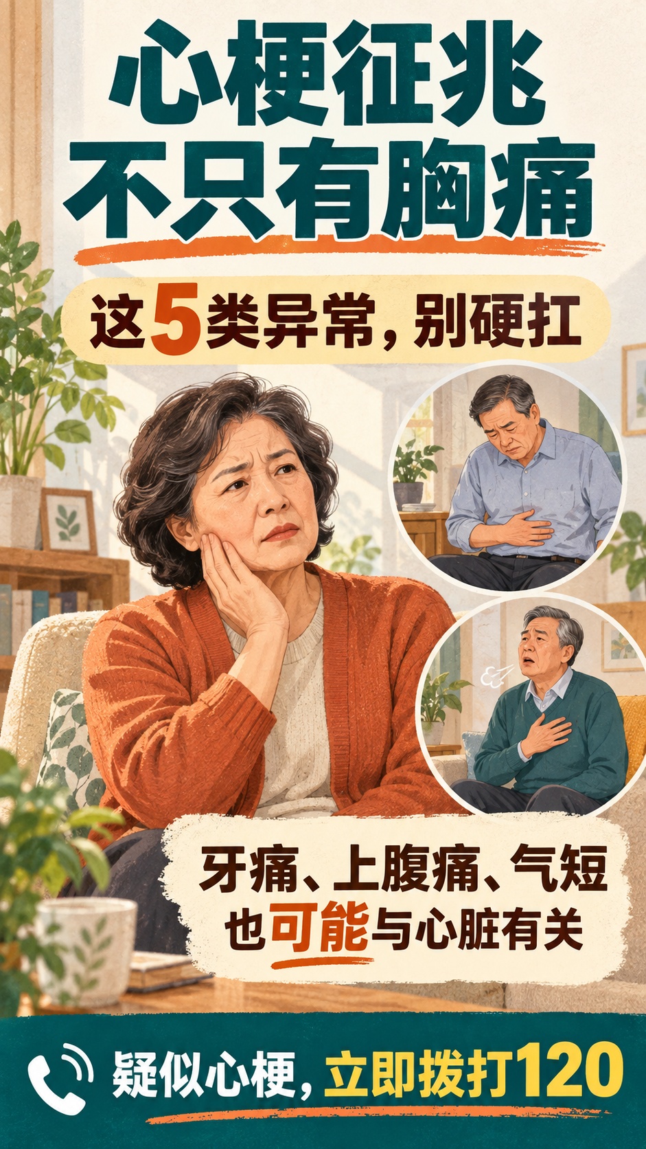心梗征兆不只有胸痛，这5类异常别硬扛→
