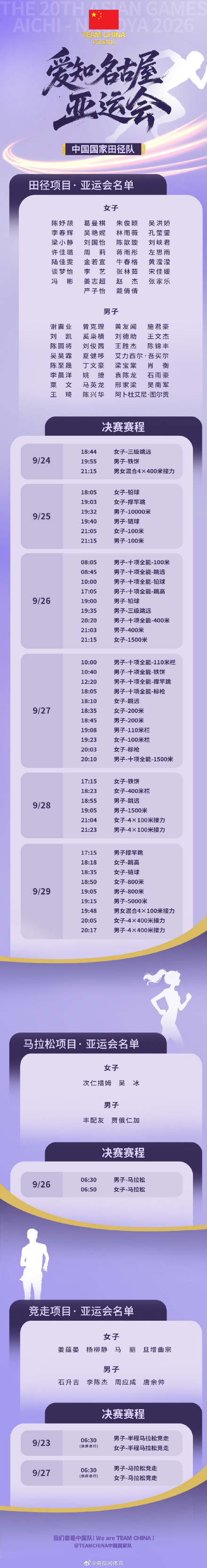 亚运会田径项目赛程