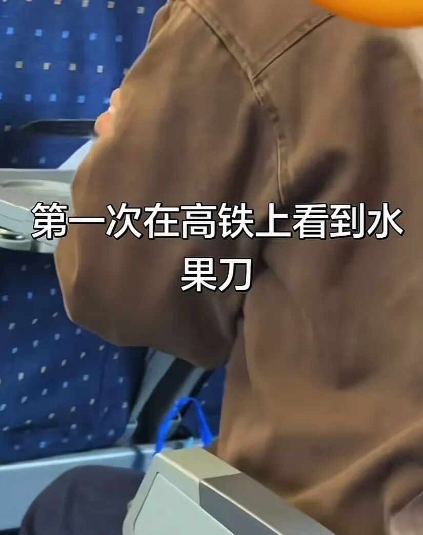 高铁上旅客用刀削苹果，刀刃较长！网友质疑“这是可以带的吗”，已向12306投诉