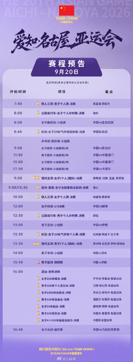 亚运首日将决出31枚金牌 亚运首日将决出31枚金牌