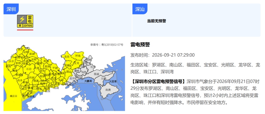 2小时内将受影响！深圳发布预警信号