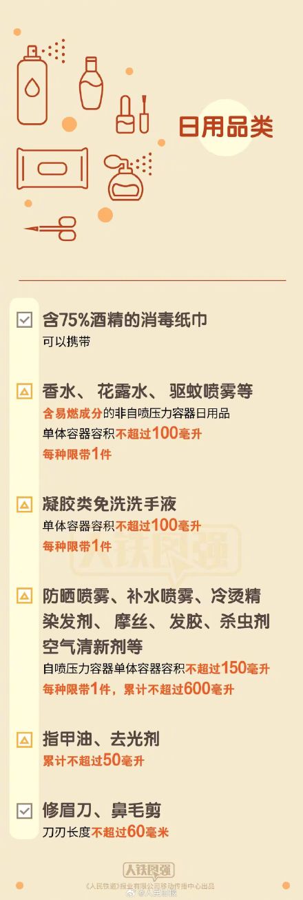 转需！假期坐火车禁带限带物品清单
