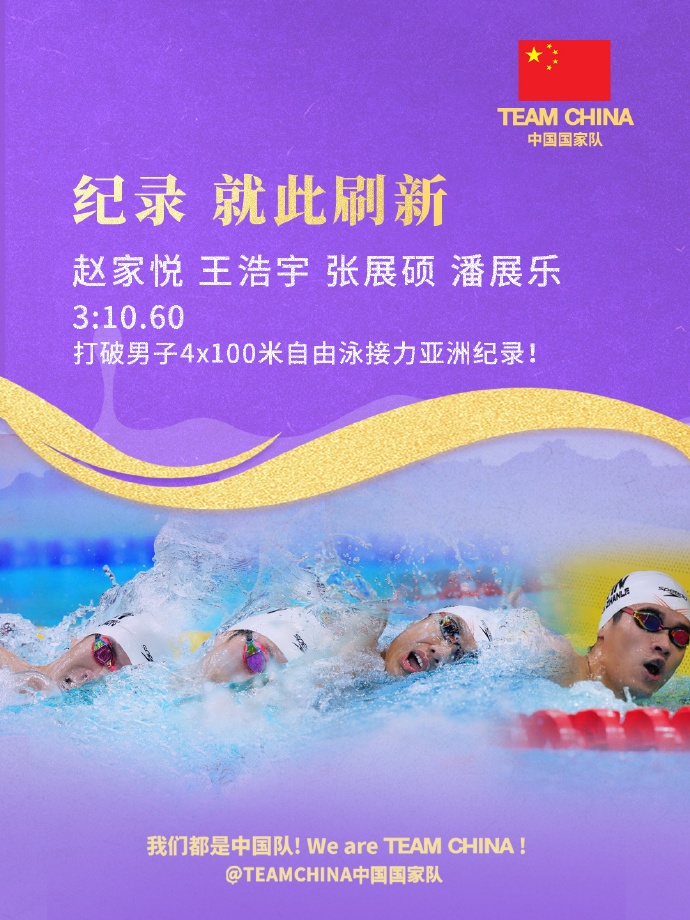 张展硕拿到第6金!中国队刷新亚洲纪录夺冠 张展硕拿到第6金!中国队刷新亚洲纪录夺冠