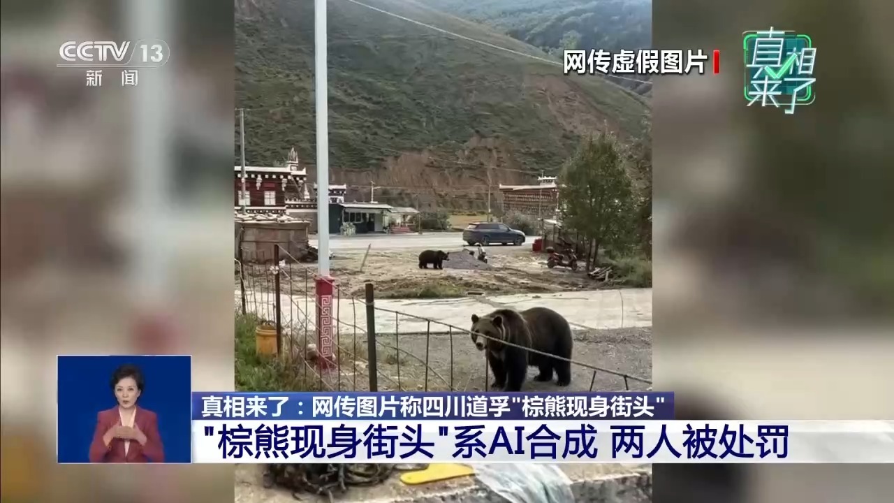 四川道孚“棕熊现身街头”图片系AI合成 两人被处罚 四川道孚“棕熊现身街头”图片系AI合成 两人被处罚