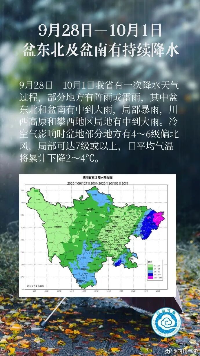 降温要来了！“十一”假期前四川盆地有降雨，局地有暴雨