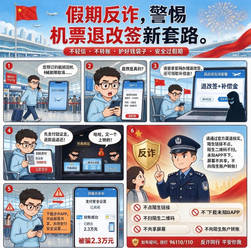 注意！机票退改签骗局升级，宁波已有人中招
