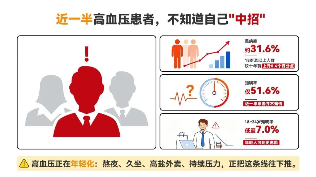 别把“眼前一黑”当累了！3个成年人就有1个高血压，近一半人却不知道