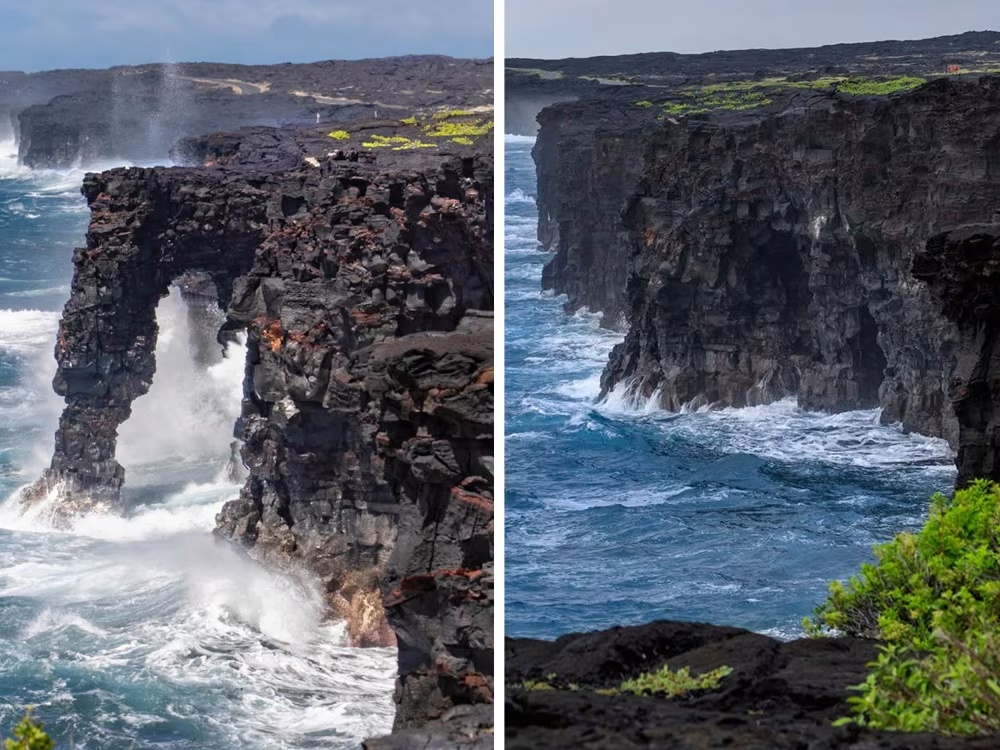 美内政部证实:夏威夷火山国家公园标志性的霍莱海蚀拱门坍塌,坠入太平洋 美内政部证实:夏威夷火山国家公园标志性的霍莱海蚀拱门坍塌,坠入太平洋