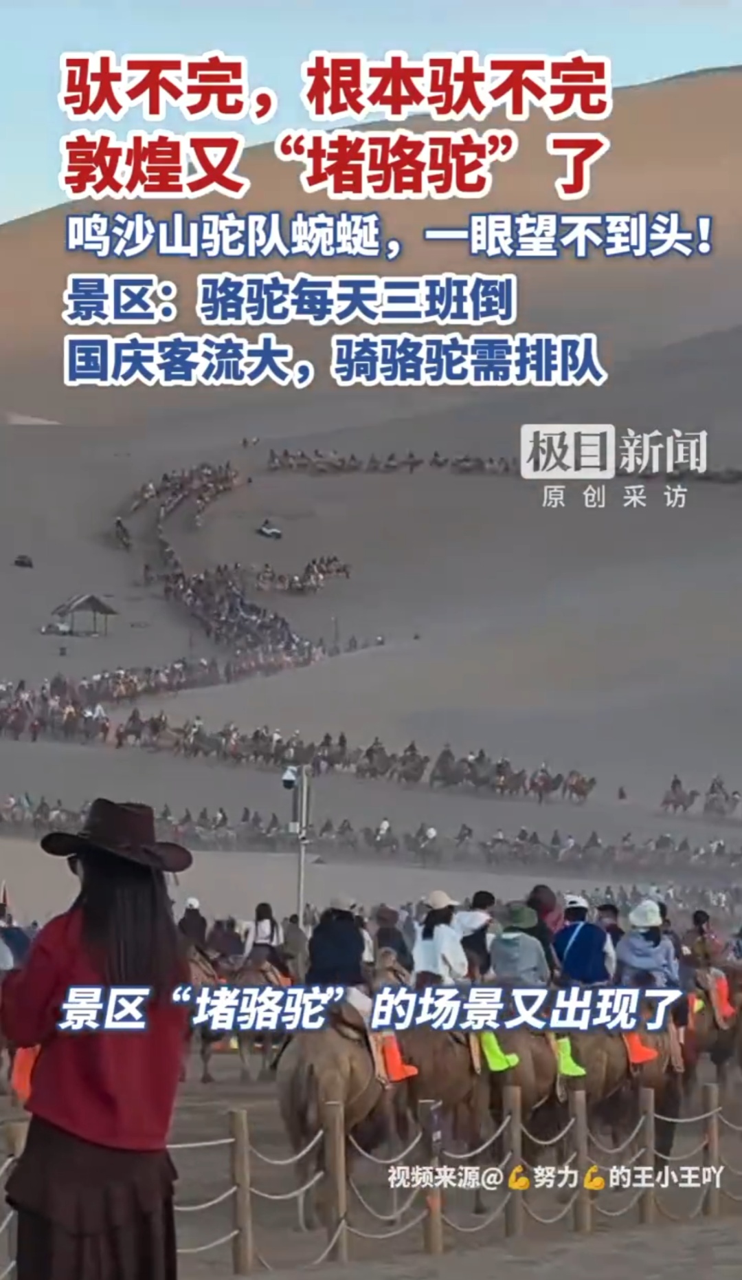 又双叒堵了，骆驼也要三班倒……整座山坐满了人，“乍一看还以为是拼豆撒了”