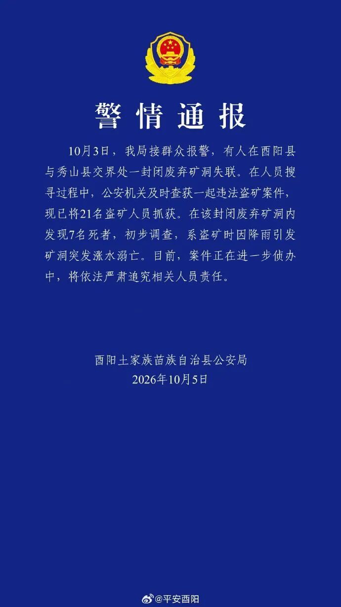 重庆发生盗矿案件，7人死亡
