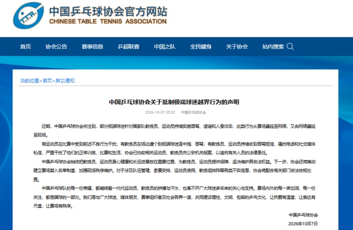 中国乒协:将推动建立赛场禁入名单制度 中国乒协:将推动建立赛场禁入名单制度