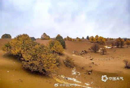 青海贵南迎降雪 木格滩沙漠上演限时“雪漠”景观