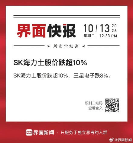 SK海力士股价跌超10%