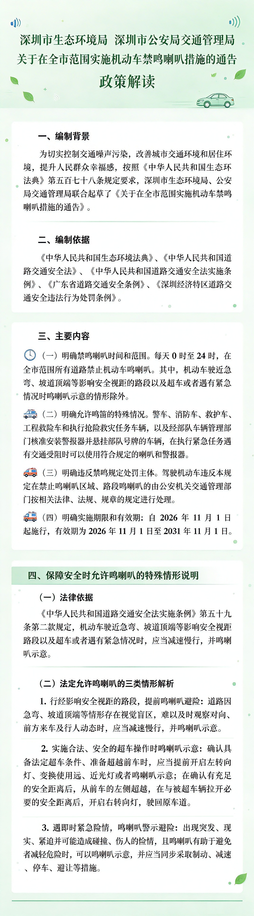 深圳:11月1日起,每天0时至24时全市禁止机动车鸣喇叭,有效期5年;驾驶机动车在禁鸣区域路段鸣喇叭,罚款300元 深圳:11月1日起,每天0时至24时全市禁止机动车鸣喇叭,有效期5年;驾驶机动车在禁鸣区域路段鸣喇叭,罚款300元