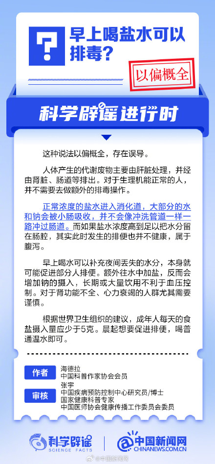 早上喝盐水可以排毒吗？