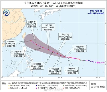 “蔷琵”加强为超强台风 逐渐向台湾以东洋面靠近