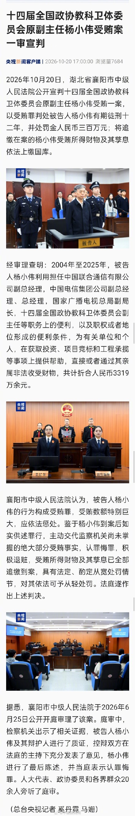 杨小伟一审获刑12年
