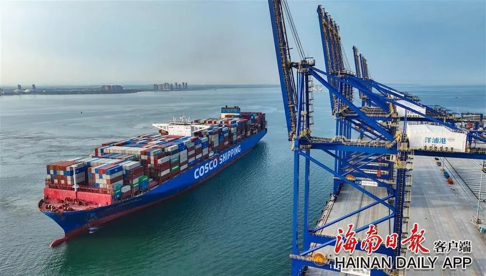 近400米长“巨无霸”靠泊洋浦港！海南迎来迄今最大集装箱船
