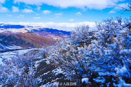 披着白雪的丹霞苍茫又壮美
