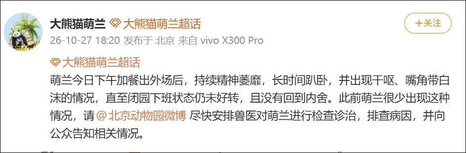 北京动物园回应大熊猫“萌兰”身体状况:多次呼唤动物未响应,已诊断评估 北京动物园回应大熊猫“萌兰”身体状况:多次呼唤动物未响应,已诊断评估