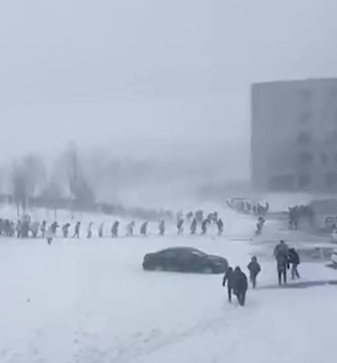 南极探险吗？不，是黑龙江学生暴雪中去上课 排成人字形艰难跋涉